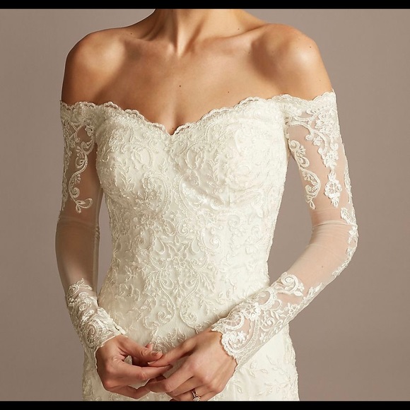 David’s Bridal - Long Sleeve Off-the-Shoulder Trumpet Wedding Dress (WG3943) - Picture 4 of 10